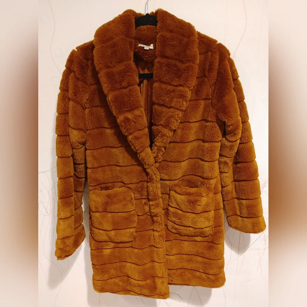 Woven Heart burnt orange faux fur jacket size M - Picture 1 of 10